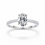 Anel Solitário Moissanite 925 Oval Cravejado, 1ct 2ct 3ct, Prata 925 com Ródio Branco, Moissanite Cor D VVS1 Certificada