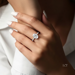 Anel Solitário Moissanite 925 Oval Cravejado, 1ct 2ct 3ct, Prata 925 com Ródio Branco, Moissanite Cor D VVS1 Certificada