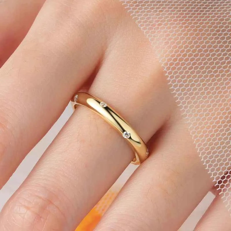 Anel Aliança Delicada 1,6mm Moissanite Prata 925 Anel de Luxo Feminino