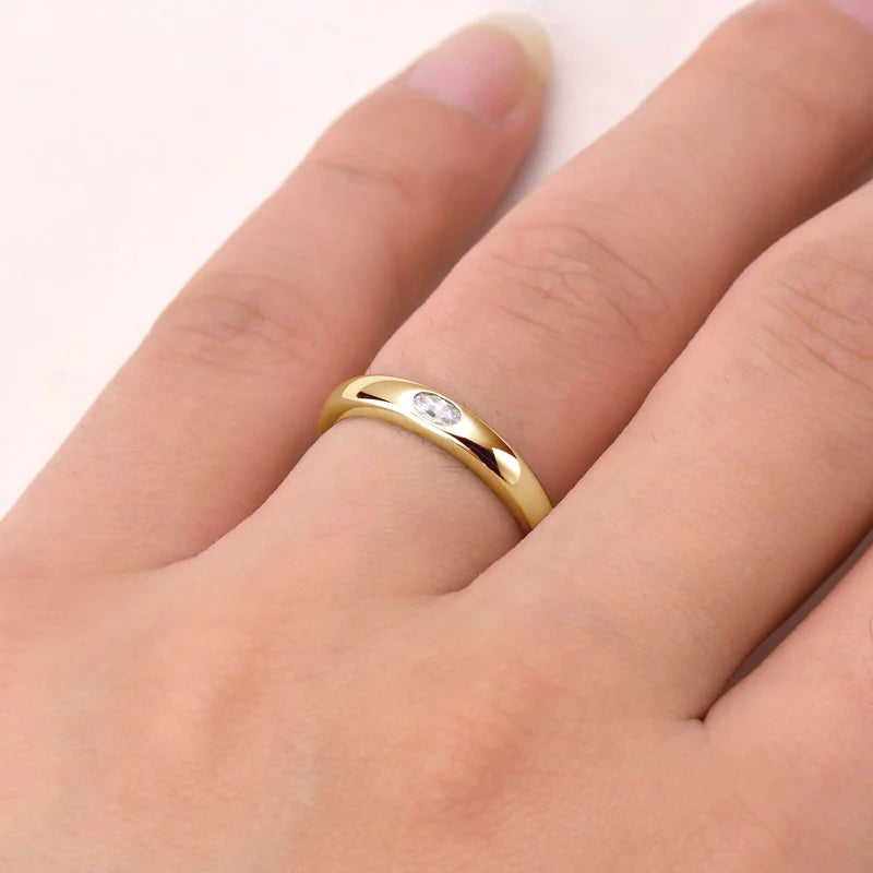 Anel Aliança Presente Oval 0,1ct Moissanite Prata 925 Anel de Luxo Feminino