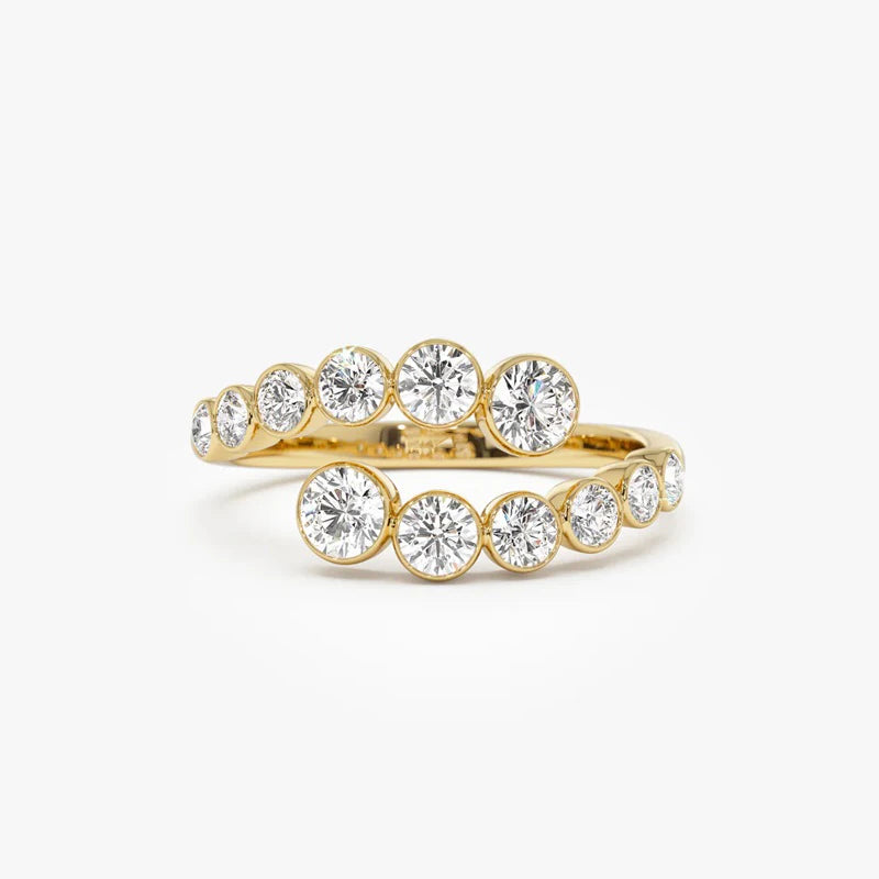 Anel Bypass Curvo Moissanite Prata 925 Banhado a Ouro 18K Anel de Luxo Feminino