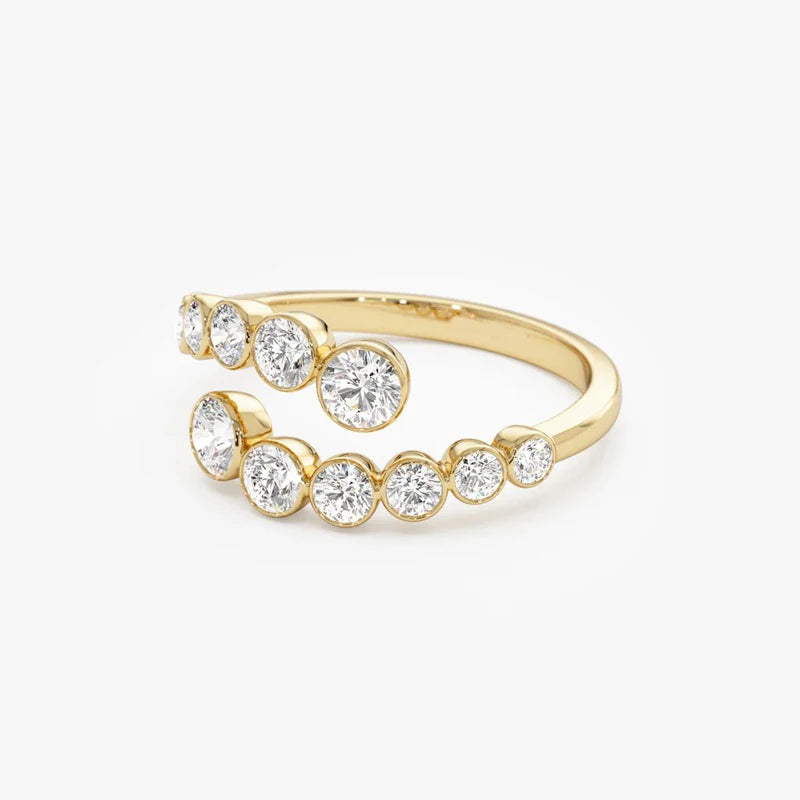 Anel Bypass Curvo Moissanite Prata 925 Banhado a Ouro 18K Anel de Luxo Feminino