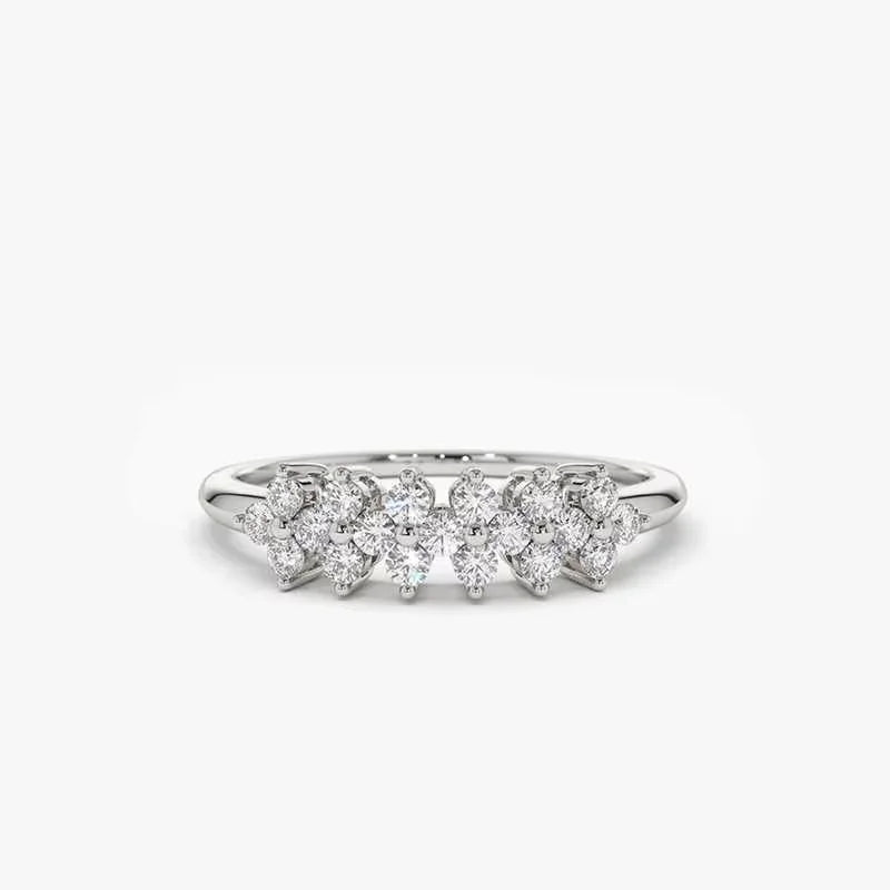 Anel Cluster Floral 2mm Moissanite Prata 925 Anel de Luxo Feminino