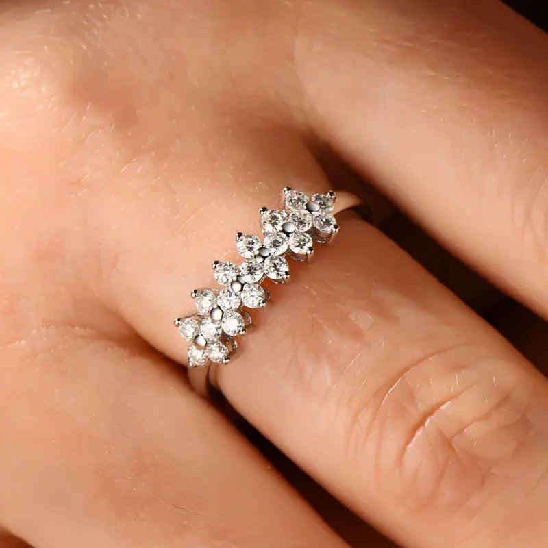 Anel Cluster Floral 2mm Moissanite Prata 925 Anel de Luxo Feminino