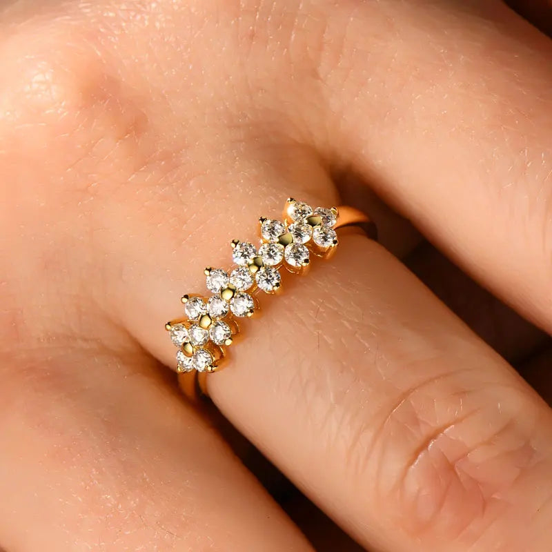 Anel Cluster Floral 2mm Moissanite Prata 925 Anel de Luxo Feminino