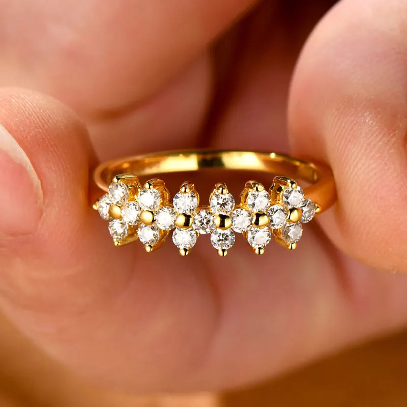 Anel Cluster Floral 2mm Moissanite Prata 925 Anel de Luxo Feminino