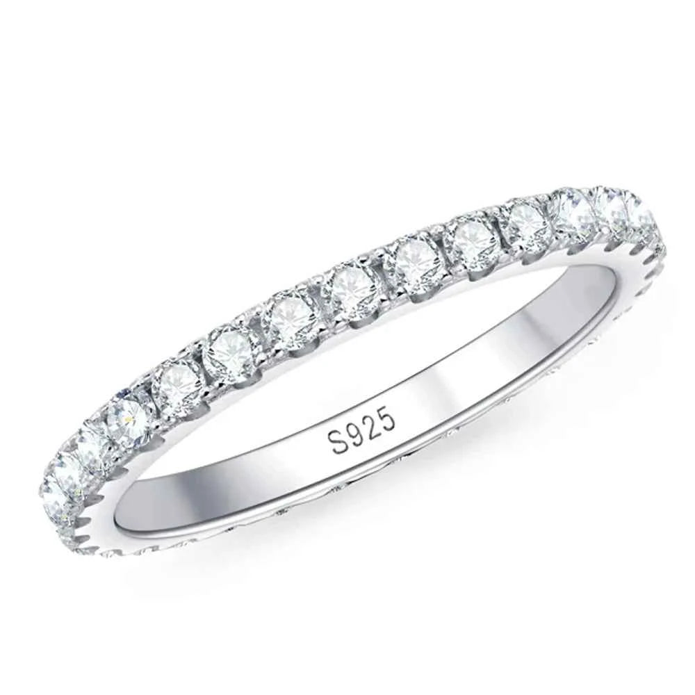 Anel Cravejado Completo em Moissanite Brilhante 1.5mm em Prata 925 com Banho de Ouro Branco 18K, Moissanite Cor D VVS1 Certificada — Monlí