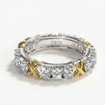 Anel Cravejado Moissanite- Eternity com 15 Pedras de 0,1ct em Prata 925 com Banho de Ouro Branco 18k, Moissanite Cor D VVS1 Certificada