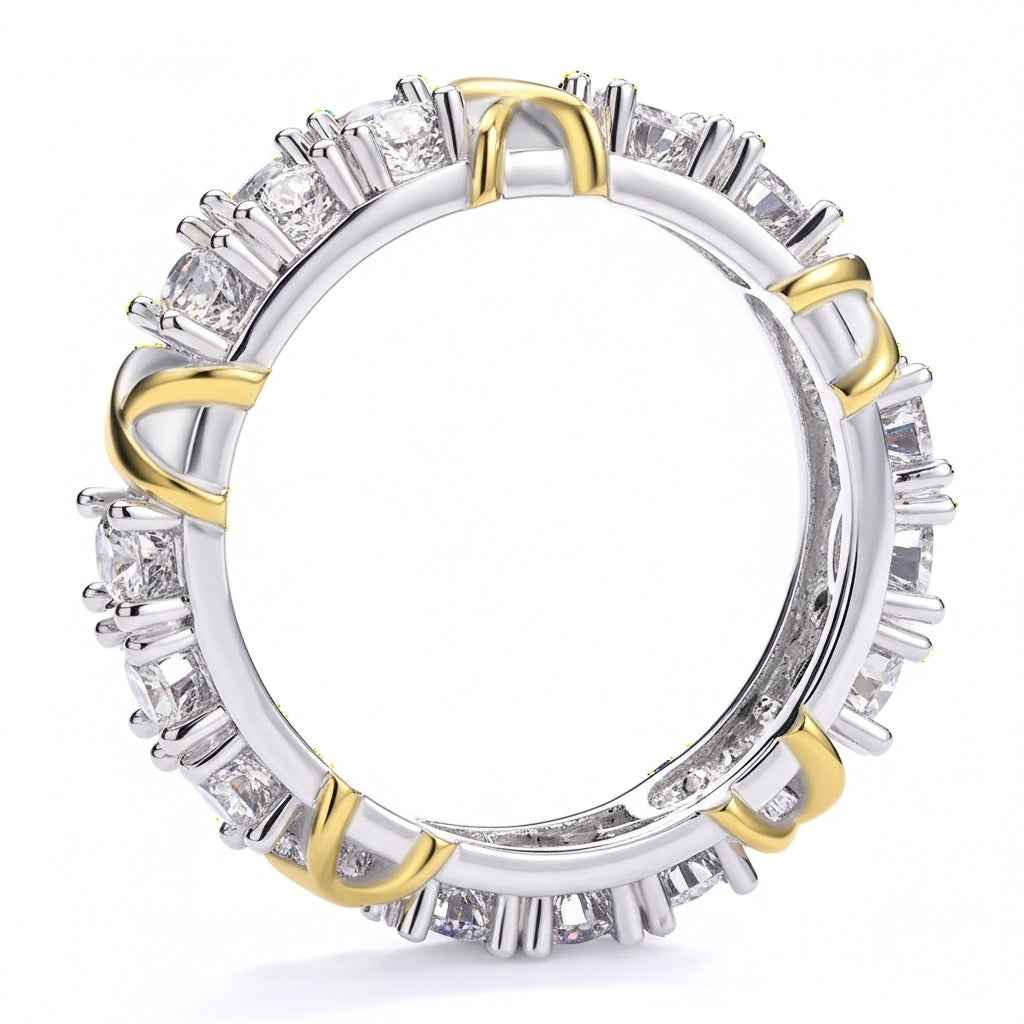 Anel Cravejado Moissanite 18k - Eternity com 15 Pedras de 0,1ct em Prata 925 com Banho de Ouro Branco 18k, Moissanite Cor D VVS1 Certificada