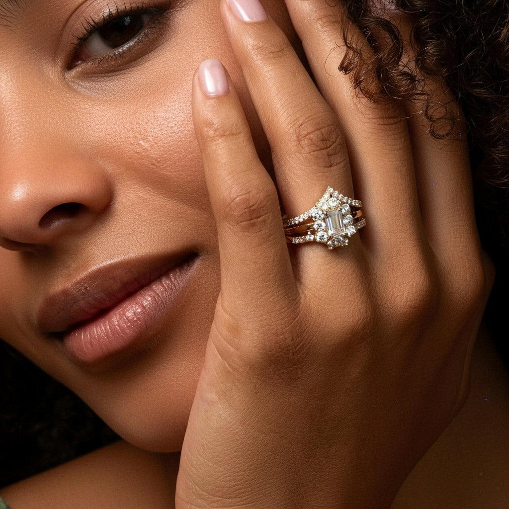 Anel Cravejado de Moissanite Brilhante em Prata 925 com Ródio e Moissanite Cor D VVS1 Certificada