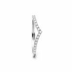 Anel V Cravejado de Moissanite Brilhante, 0,15ct (25 * 1,1mm), Prata 925 com Ródio, Moissanite Cor D VVS1 Certificada - Monlí