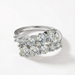 Anel Dedinho Moissanite 10 Pedras (3,26ct) em Prata 925 com Ródio ou Ouro, Design Torcido, Moissanite Cor D VVS1 Certificada