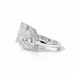 Anel Duas Pedras Moissanite Gota e Esmeralda, Toi Et Moi, 2ct • 4ct • 5ct em Prata 925 com Ródio, Moissanite Cor D VVS1 Certificada