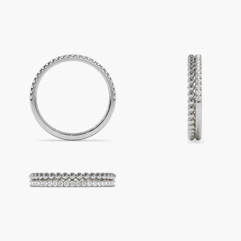 Anel Duplo Cravejado Moissanite 1,5mm em Prata 925 – D Color VVS1 com Certificação GRA – Monlí