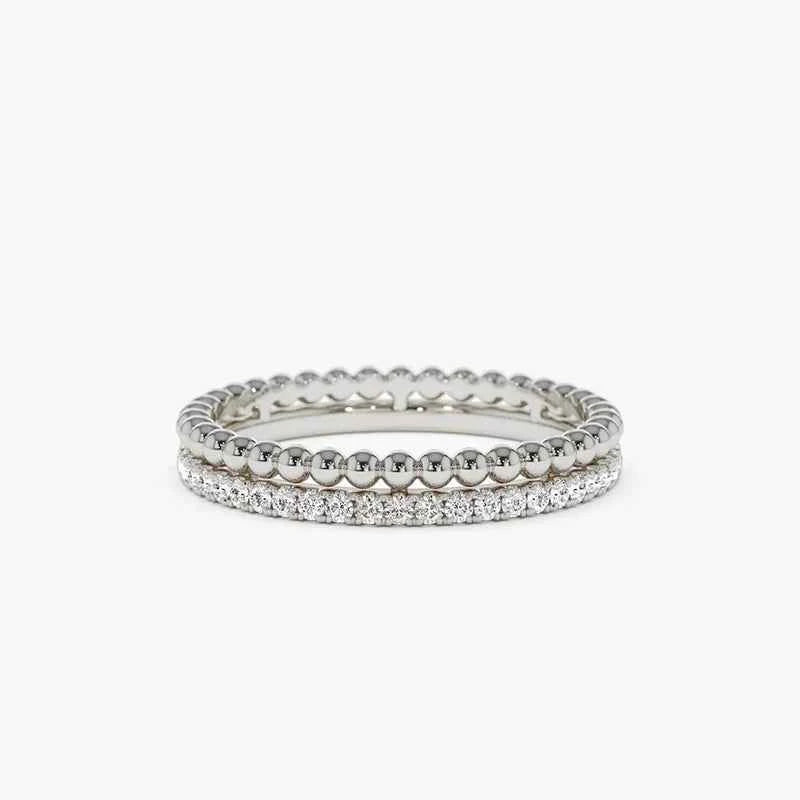 Anel Duplo Cravejado Moissanite 1,5mm em Prata 925 – D Color VVS1 com Certificação GRA – Monlí