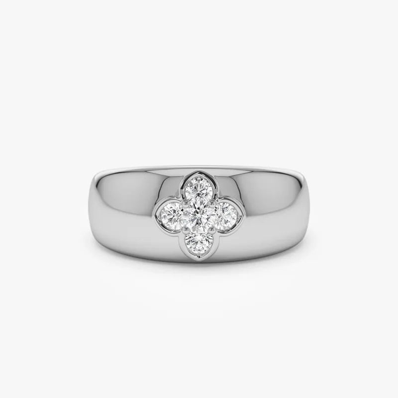 Anel Floral Chunky Moissanite Prata 925 Banhado a Ouro 18K Anel de Luxo Feminino