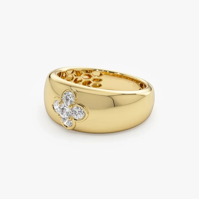 Anel Floral Chunky Moissanite Prata 925 Banhado a Ouro 18K Anel de Luxo Feminino