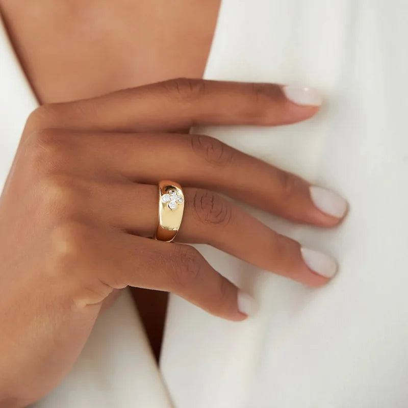 Anel Floral Chunky Moissanite Prata 925 Banhado a Ouro 18K Anel de Luxo Feminino