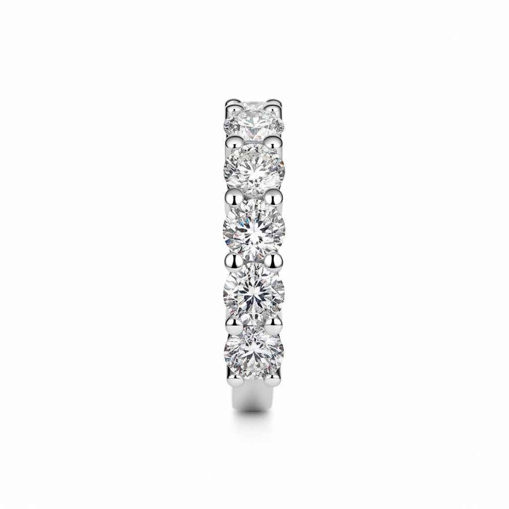 Anel Meia Aliança Moissanite 1,5ct Brilhante em Prata 925 com Ródio - 5 Pedras Cor D VVS1 Certificada