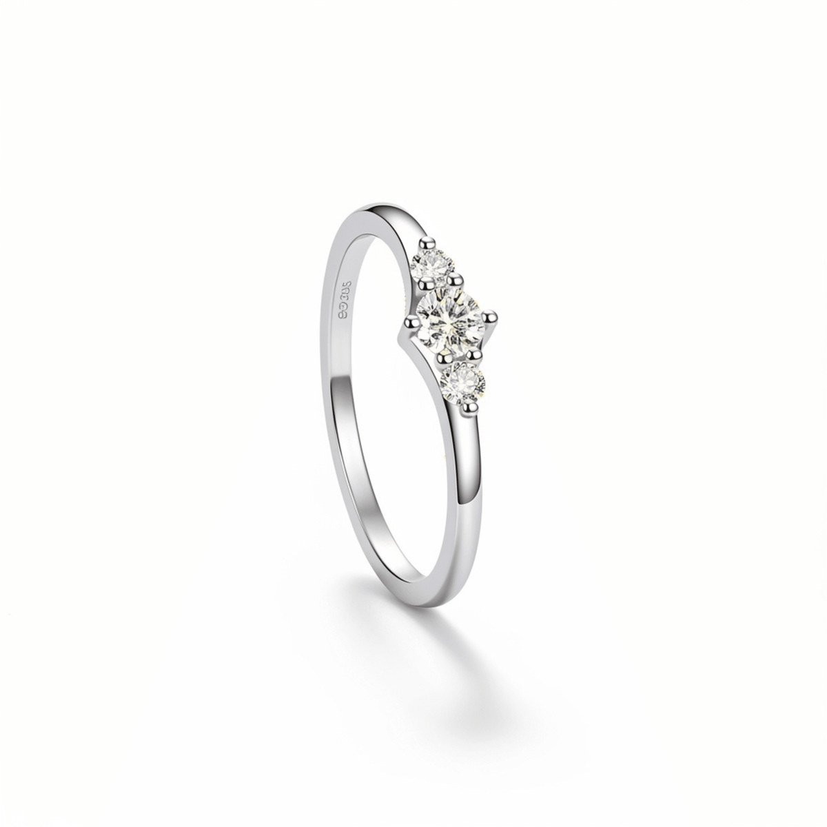 Anel Meia Aliança Moissanite Brilhante 0,16ct Total em Prata 925 com Ródio e Moissanite Cor D VVS1 Certificada