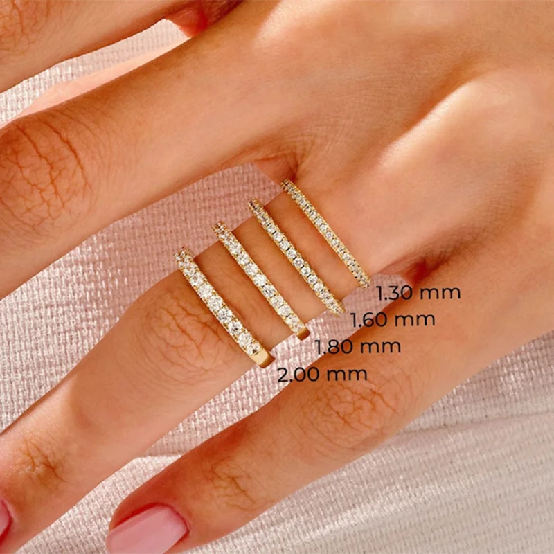 Anel Meia Aliança Moissanite Prata 925 Banhado a Ouro 18K Anel de Luxo Feminino