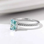 Anel Moissanite Azul 1ct 2ct Lapidação Princesa em Prata 925 com Ródio e Moissanite Cor D VVS1 Certificada