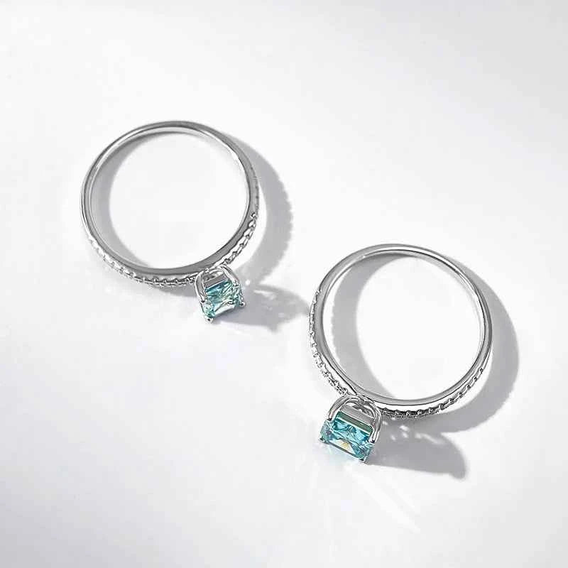 Anel Moissanite Azul 1ct 2ct Lapidação Princesa em Prata 925 com Ródio e Moissanite Cor D VVS1 Certificada