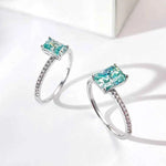 Anel Moissanite Azul 1ct 2ct Lapidação Princesa em Prata 925 com Ródio e Moissanite Cor D VVS1 Certificada