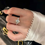 Anel Moissanite Oval 3 Pedras, Prata 925 com Ródio, 3,7ct e 9,6ct, Laterais em Gota, Certificado D VVS1