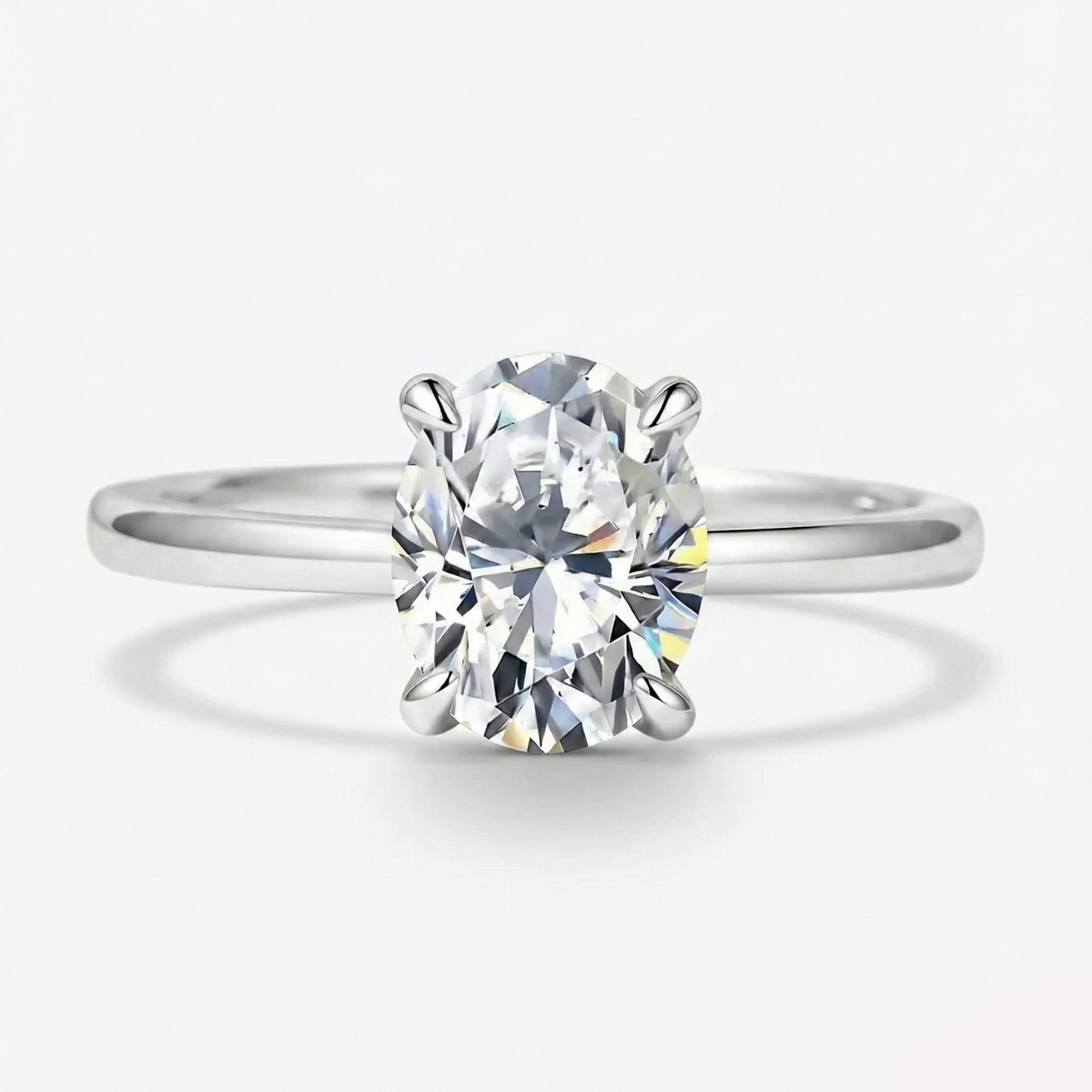 Anel Oval Solitário Moissanite com Halo Oculto, 1ct a 3ct, Prata 925 com Ródio, Certificado Cor D VVS1