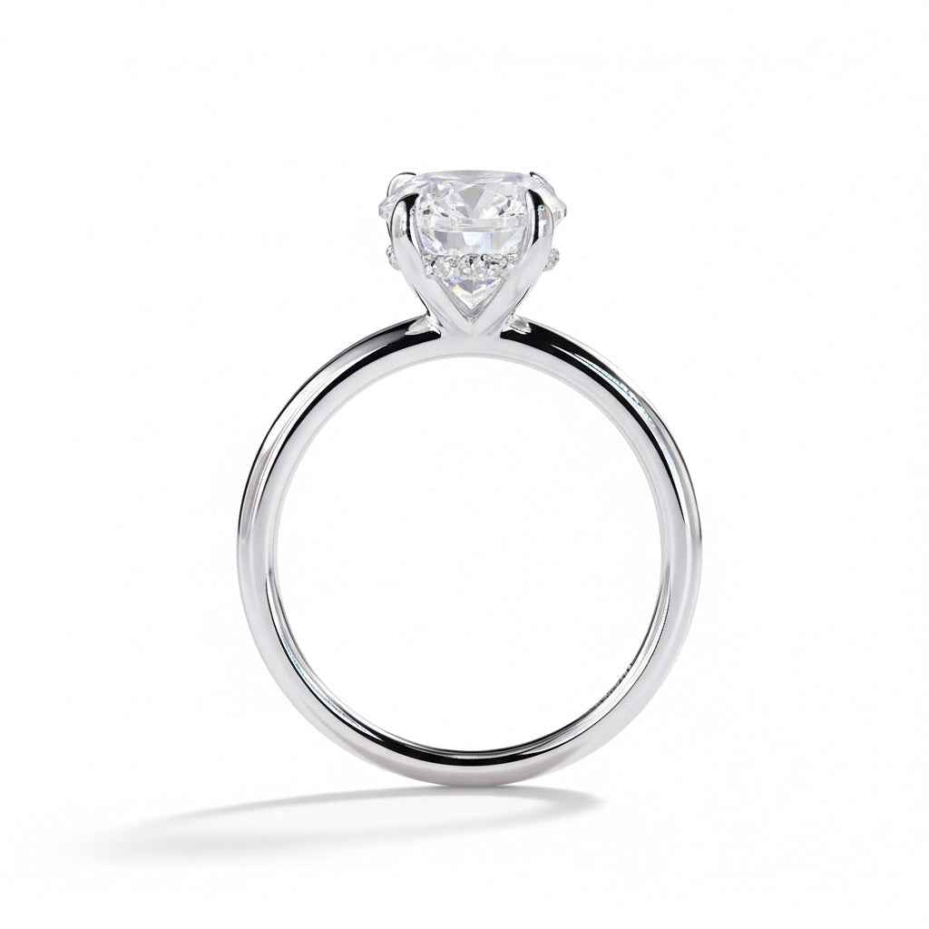 Anel Oval Solitário Moissanite com Halo Oculto, 1ct a 3ct, Prata 925 com Ródio, Certificado Cor D VVS1