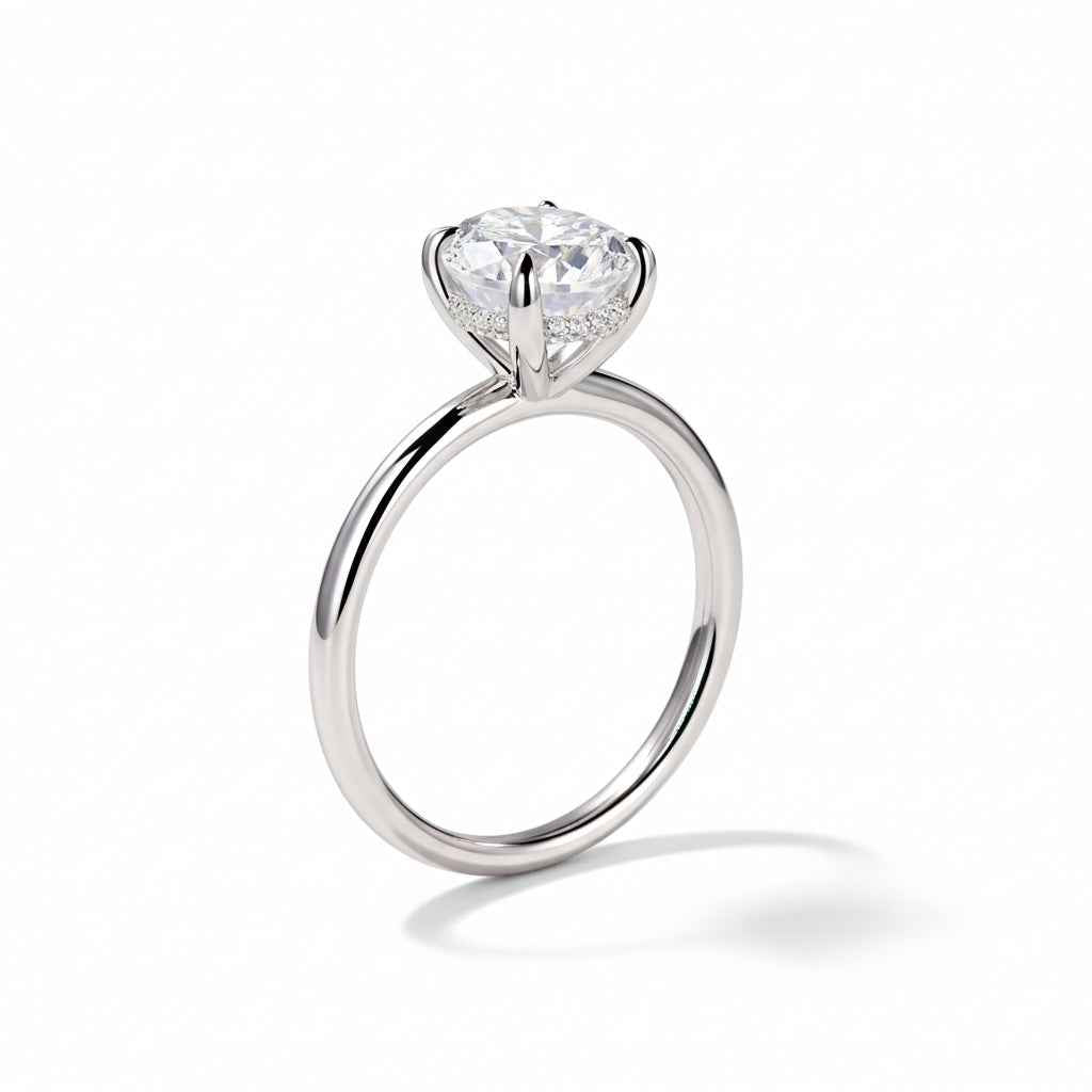 Anel Oval Solitário Moissanite com Halo Oculto, 1ct a 3ct, Prata 925 com Ródio, Certificado Cor D VVS1