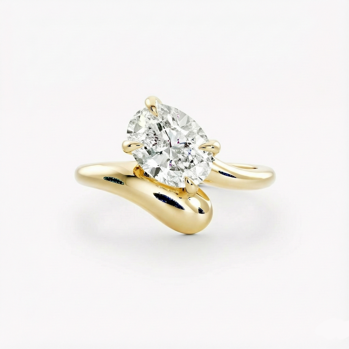 Anel Solitário Aberto Ajustável Moissanite Oval 1.5ct em Prata 925 Banhado a Ouro 18k – D Color VVS1 com Certificação GRA – Monlí