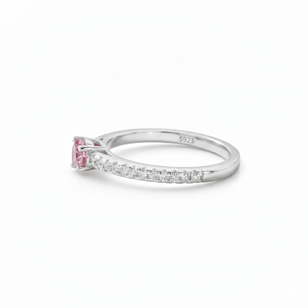 Anel Solitário Cravejado Moissanite Colorida 0.3ct – 4mm – Prata 925 – D Color VVS1 – Moissanite Azul, Verde, Rosa, Amarelo