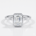Anel Solitário Emerald Cut Bezel 1ct 2ct 3ct Moissanite Prata 925 Banhado a Ouro 18K Anel de Noivado Luxo