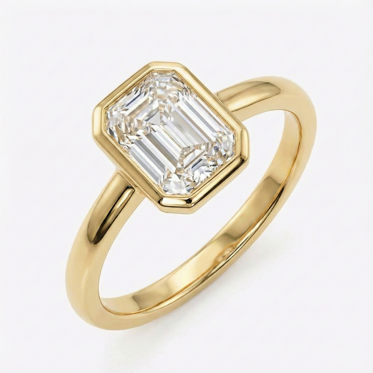 Anel Solitário Emerald Cut Bezel 1ct 2ct 3ct Moissanite Prata 925 Banhado a Ouro 18K Anel de Noivado Luxo