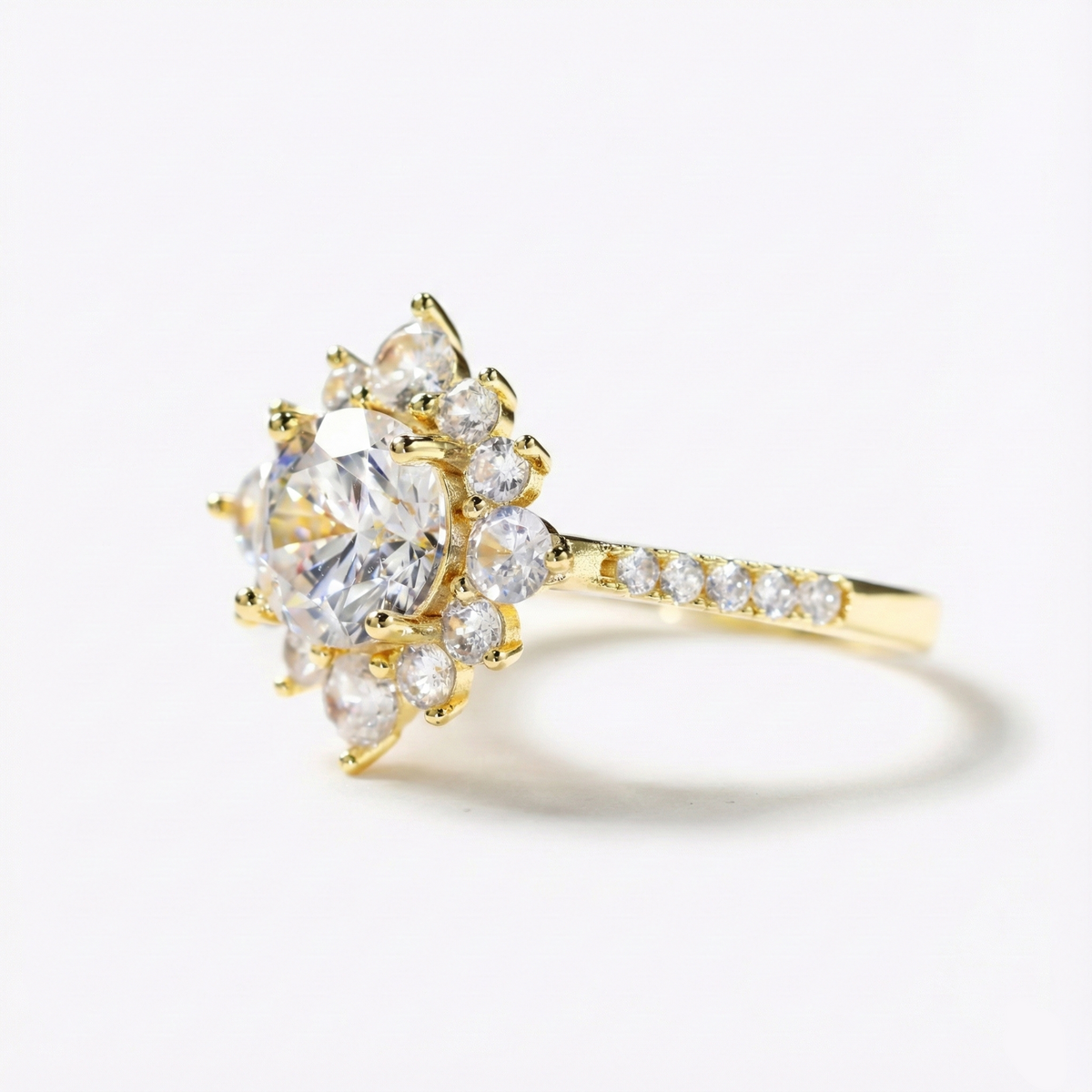 Anel Solitário Halo 1ct 2ct 3ct Moissanite Prata 925 Banhado a Ouro 18K Anel de Noivado Luxo