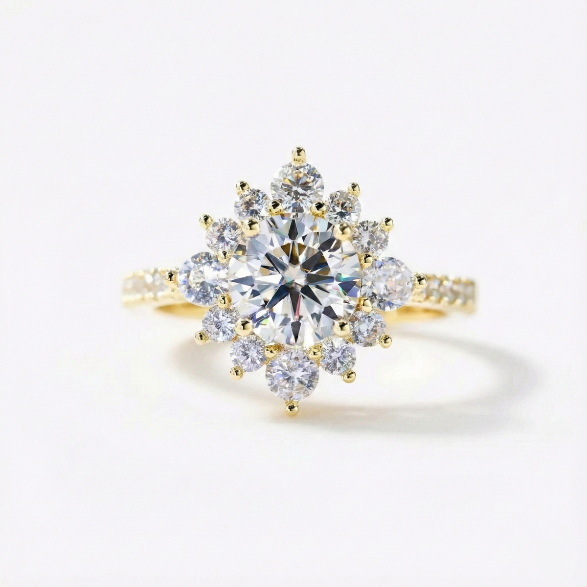 Anel Solitário Halo 1ct 2ct 3ct Moissanite Prata 925 Banhado a Ouro 18K Anel de Noivado Luxo