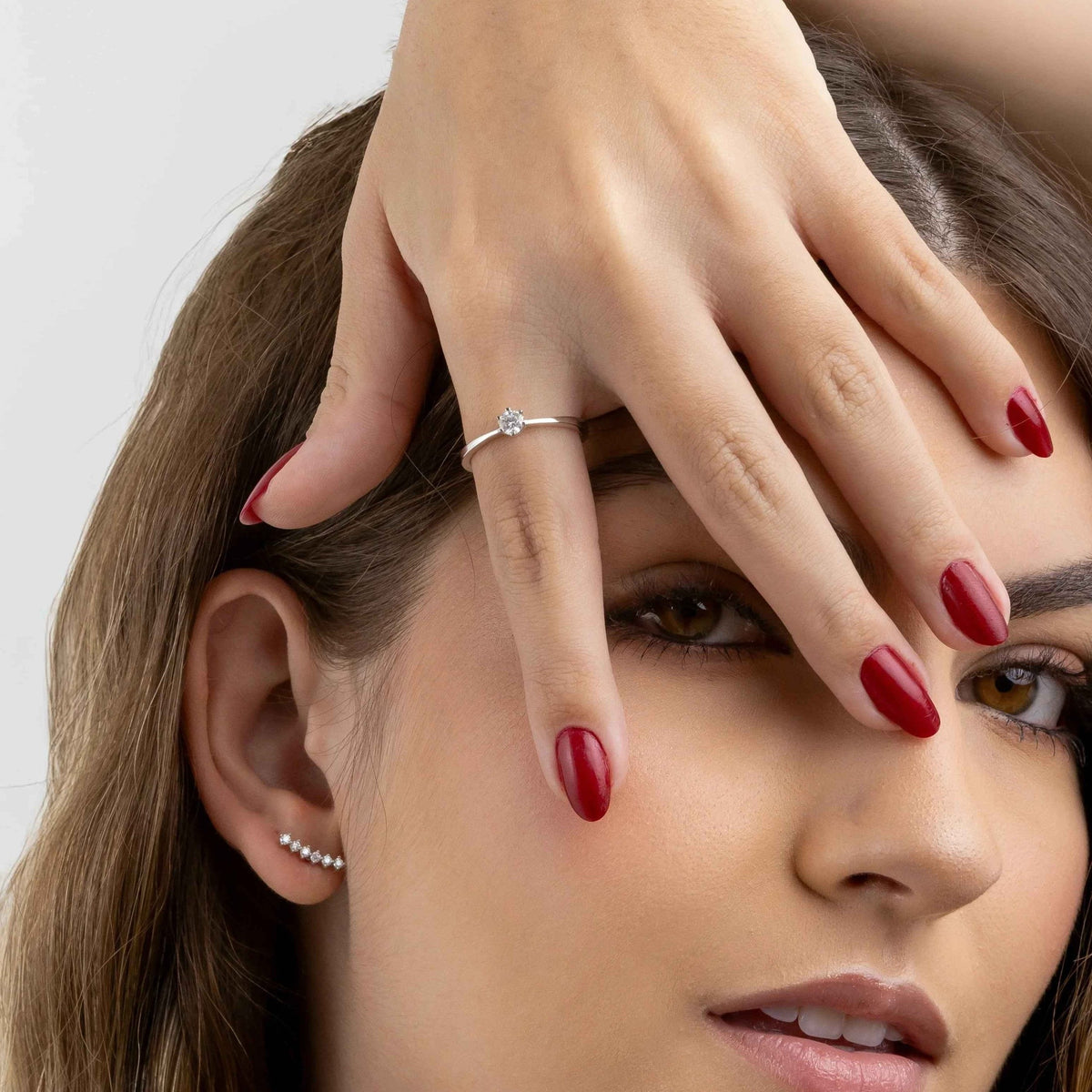 Anel Solitário Moissanite 0,3ct Brilhante com 6 Garras em Prata 925 Ródio, Cor D VVS1 Certificada