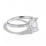 Anel Solitário Moissanite 1ct 2ct Cravejado, Prata 925 com Banho de Ouro Branco 18k, Corte Emerald, Moissanite Cor D VVS1 Certificada