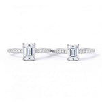 Anel Solitário Moissanite 1ct 2ct Cravejado, Prata 925 com Banho de Ouro Branco 18k, Corte Emerald, Moissanite Cor D VVS1 Certificada