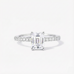 Anel Solitário Moissanite 1ct 2ct Cravejado, Prata 925 com Banho de Ouro Branco 18k, Corte Emerald, Moissanite Cor D VVS1 Certificada