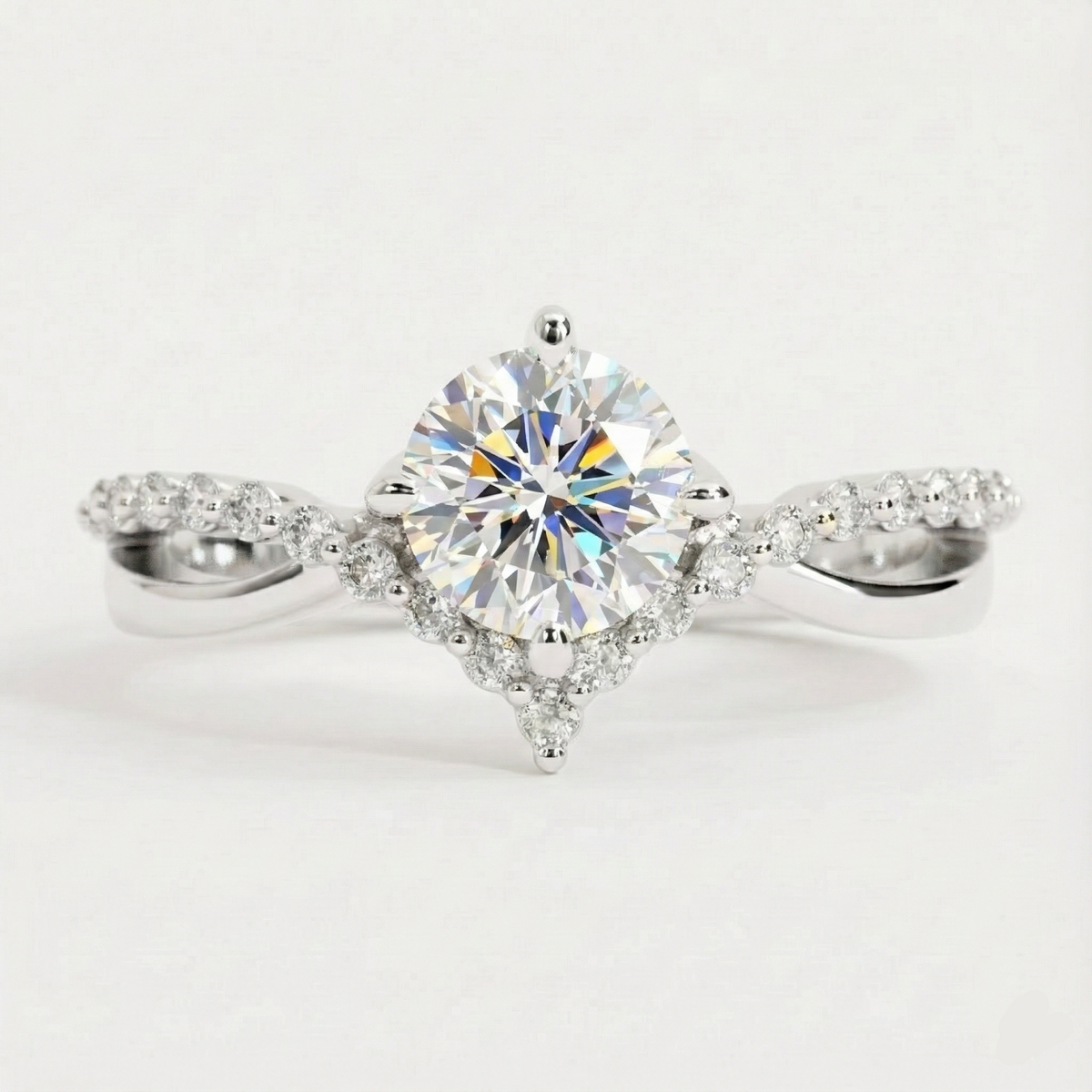 Anel Solitário Moissanite 1ct Brilhante, 6,5mm, Prata 925 com Banho de Ouro Branco 18k, Moissanite Cor D VVS1 Certificada