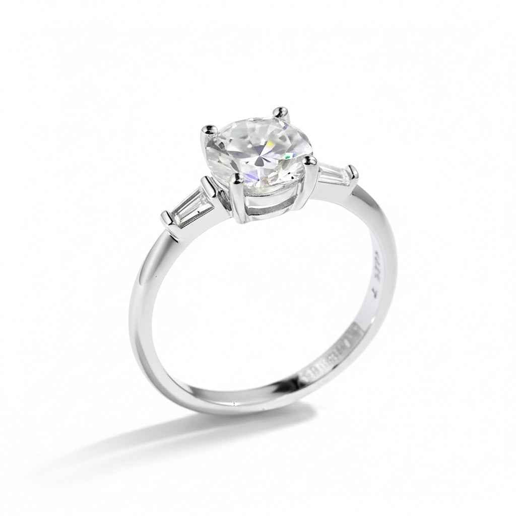 Anel Solitário Moissanite 1ct C/ Certificação VVS1, Prata 925 com Ródio, Brilhante Cor D