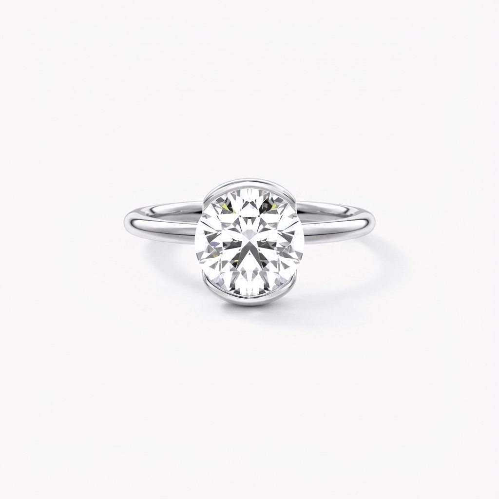 Anel Solitário Moissanite 1ct em Prata 925 - Clássico com Cravação Bezel e Certificação GRA - Monlí