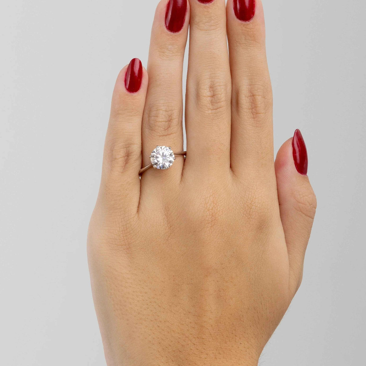 Anel Solitário Moissanite 2ct Brilhante com 6 Garras em Prata 925 com Ródio, Moissanite Cor D VVS1 Certificada