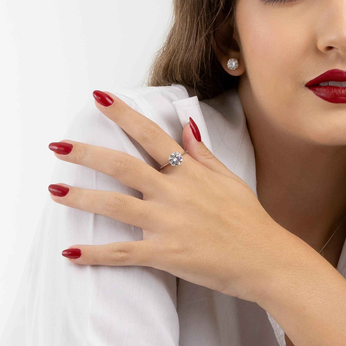 Anel Solitário Moissanite 2ct Brilhante com 6 Garras em Prata 925 com Ródio, Moissanite Cor D VVS1 Certificada