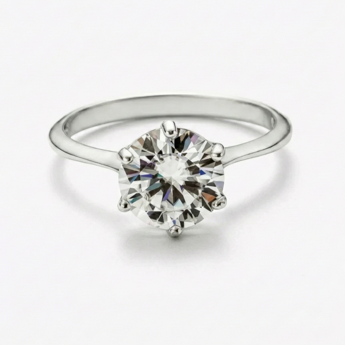 Anel Solitário Moissanite 3ct Brilhante com 6 Garras em Prata 925 com Ródio, Moissanite Cor D VVS1 Certificada
