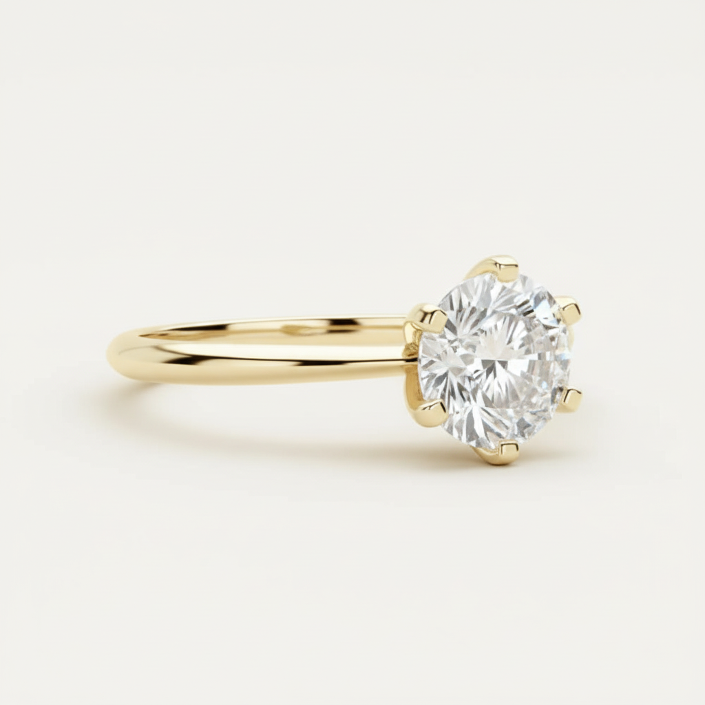 Anel Solitário Moissanite 925 Brilhante 0,5ct a 3ct em Prata 925 com Banho de Ouro Amarelo 18k e Certificação VVS1