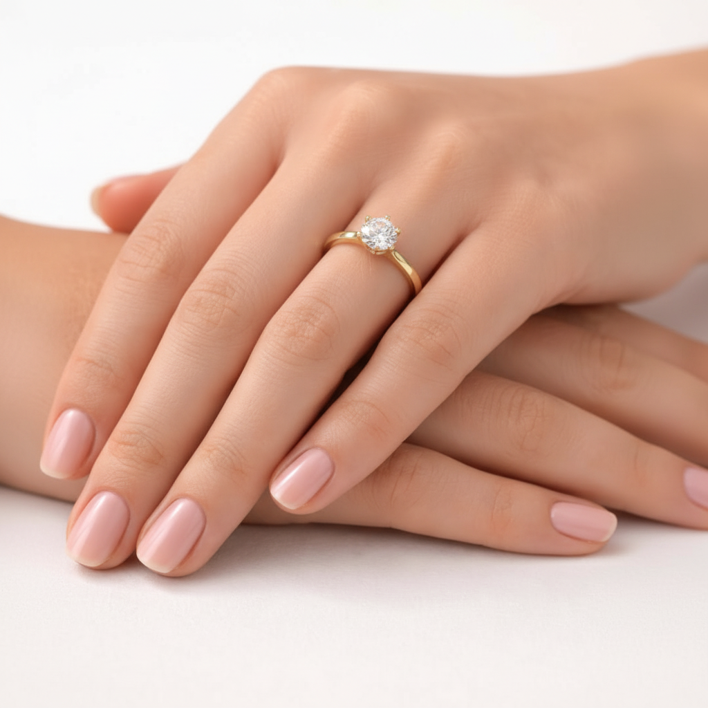 Anel Solitário Moissanite 925 Brilhante 0,5ct a 3ct em Prata 925 com Banho de Ouro Amarelo 18k e Certificação VVS1